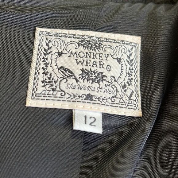 Monkey Wear vintage VTG tweed blazer suit coat jacket crochet flower black - Picture 7 of 12